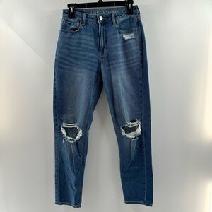 American Eagle Dark Wash Mom Jeans w/ Knee Rips – Size 4 Long